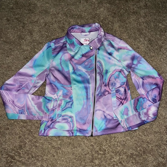 Justice Jacket Purple and Blue Swirly Pattern Size 14/16 - Picture 7 of 10